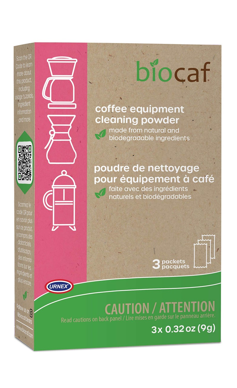 Urnex Biocaf Coffee Machine Cleaner - Cleaning Powder - 3 Single Use Packets - Compatible with Keurig Delonghi Nespresso Ninja Hamilton Beach Mr Coffee Braun and More - Image 1